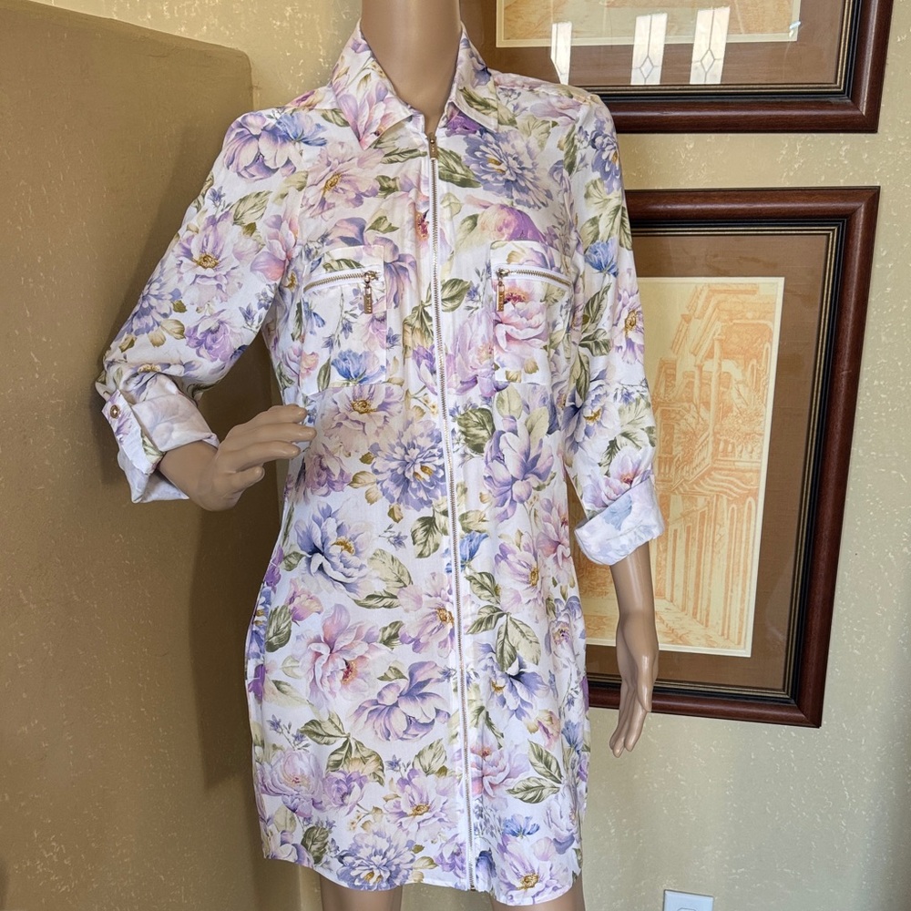 Guess Womens Summer Print Retro Zip Shirt Dress sz M